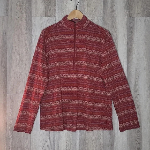 🛍Woolrich Red Geometric Long Sleeve Quarter‎ Zip Lightweight Pullover Womens XL - Picture 1 of 9